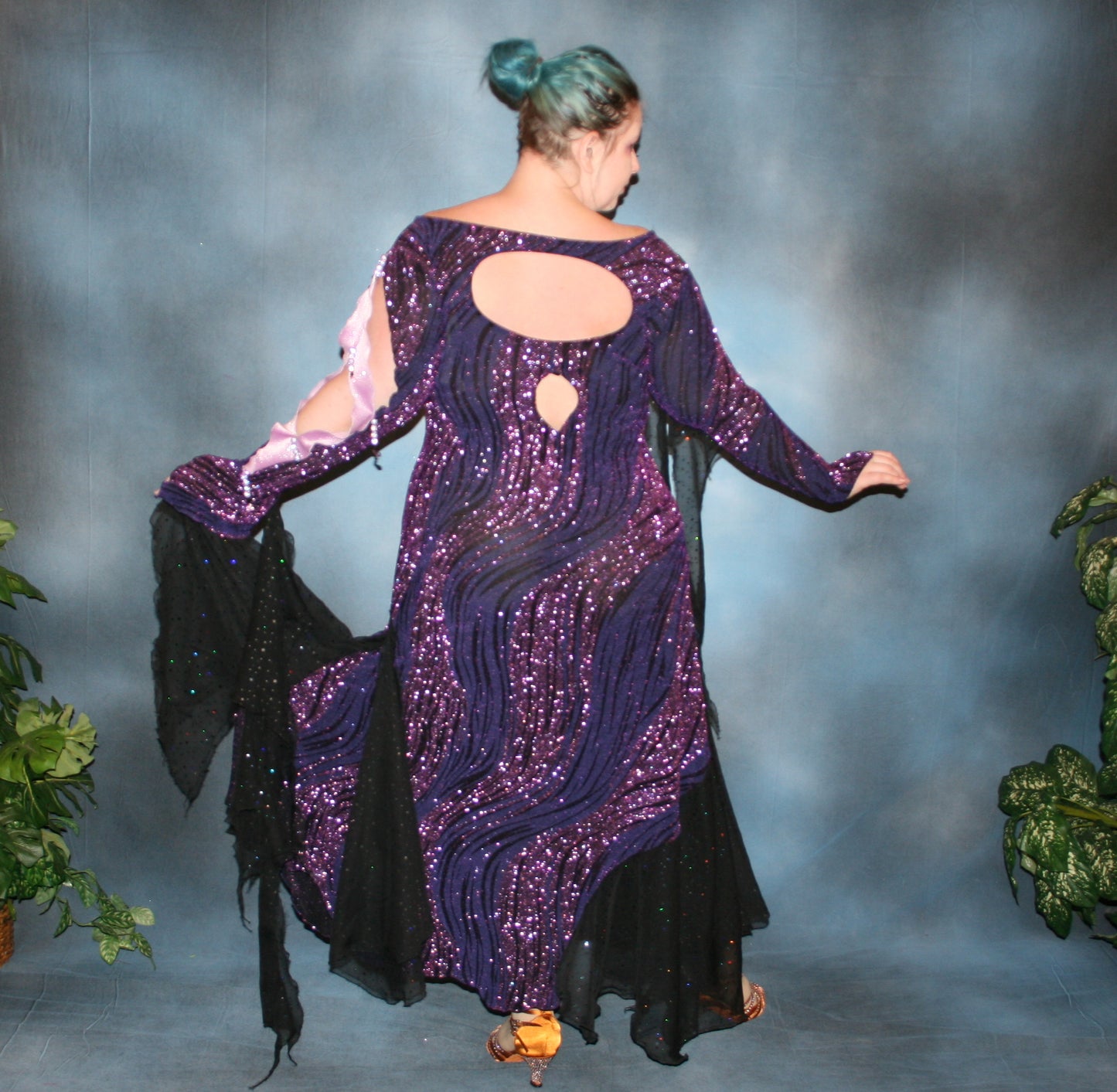 Purple and Black Plus Size Ballroom Dress with Orchid Accents-Sasha