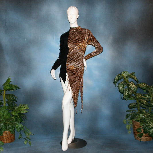 Crystal's Creations Slinky Latin/rhythm dress or tunic top created of luxurious black slinky & Serengeti print burnout velvet is embellished with Swarovski hand beading, is fabulous as a Latin/rhythm dress if you love to show your legs...or...you can team it as a tunic top with skirts or pants!