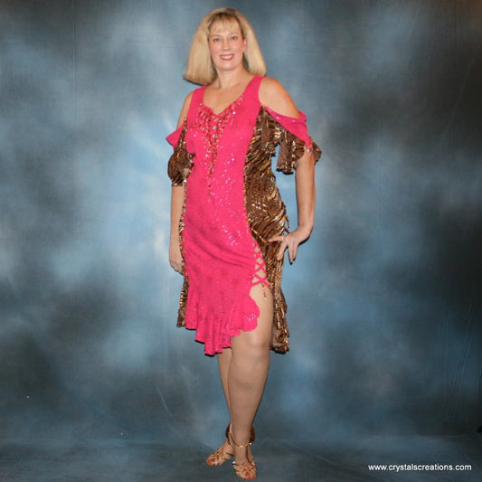 Pink & Serengeti Print Plus Size Latin-Rhythm Dress with Hand Beading-Serengeti Fun