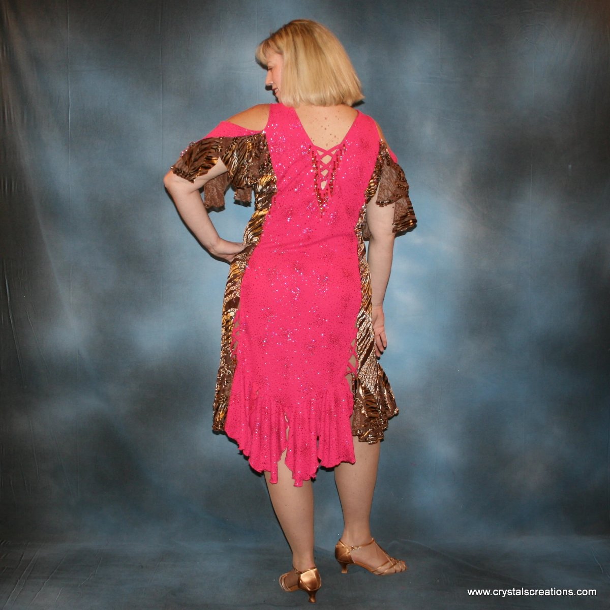 Pink & Serengeti Print Plus Size Latin-Rhythm Dress with Hand Beading-Serengeti Fun