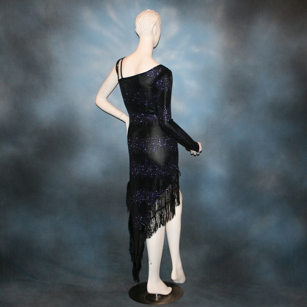 Black Latin-Rhythm-Tango Dress | Perwinkle Accents | Size 1/2-5/6 Black Latin-Rhythm-Tango Dress | Perwinkle Accents | Size 1/2-5/6