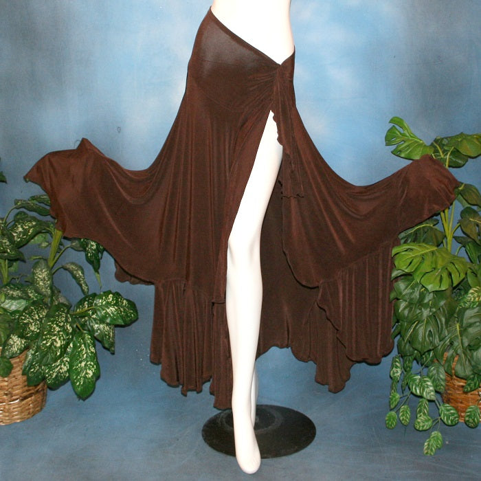 Crystal's Creations Brown wrap style ballroom skirt with flounces was created in luxurious chocolate brown slinky fabric.