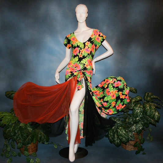 tropical print bodysuit & ballroom skirt