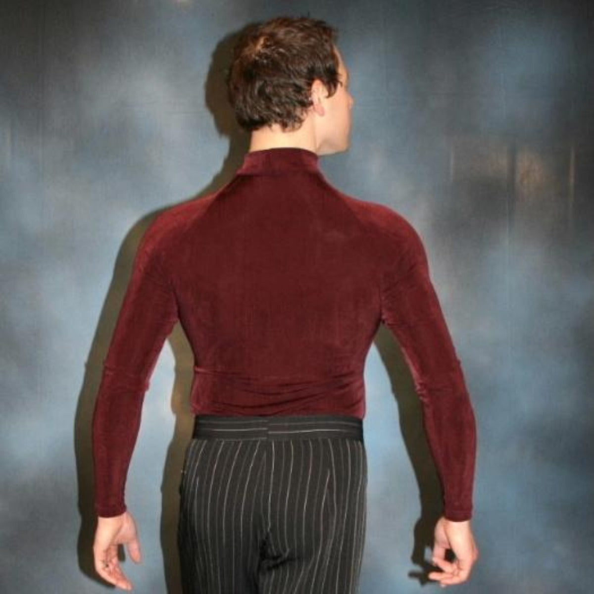 Crystal's Creations back view of burgundy men's Latin shirt