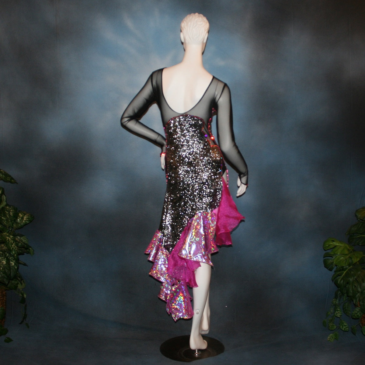 Silver & Black Latin-Rhythm Dress | Pink Accents | Size 5/6-9/10 Silver & Black Latin-Rhythm Dress | Pink Accents | Size 5/6-9/10
